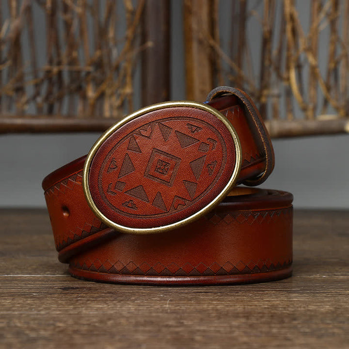 Vintage graviertes Muster dicker Echtledergürtel