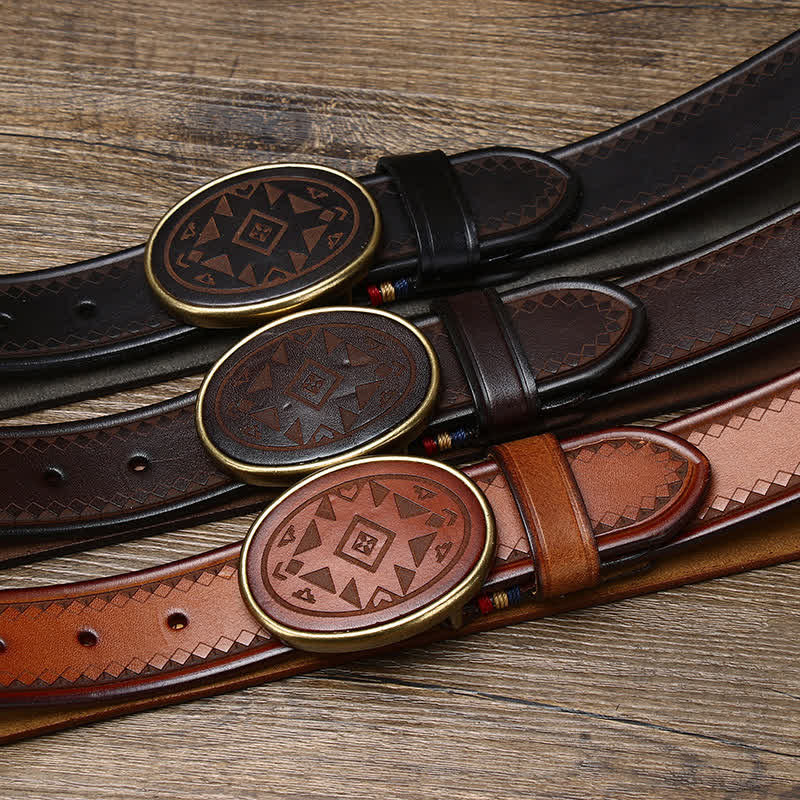 Vintage graviertes Muster dicker Echtledergürtel