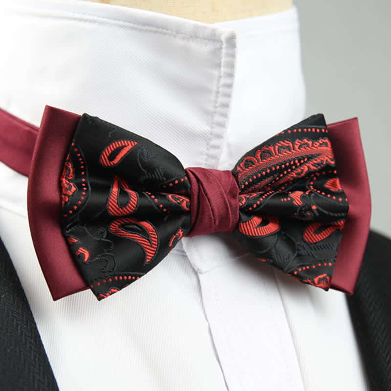 Herren Paisley Blumenmuster Doppel-Lagen Trauzeugen Fliege