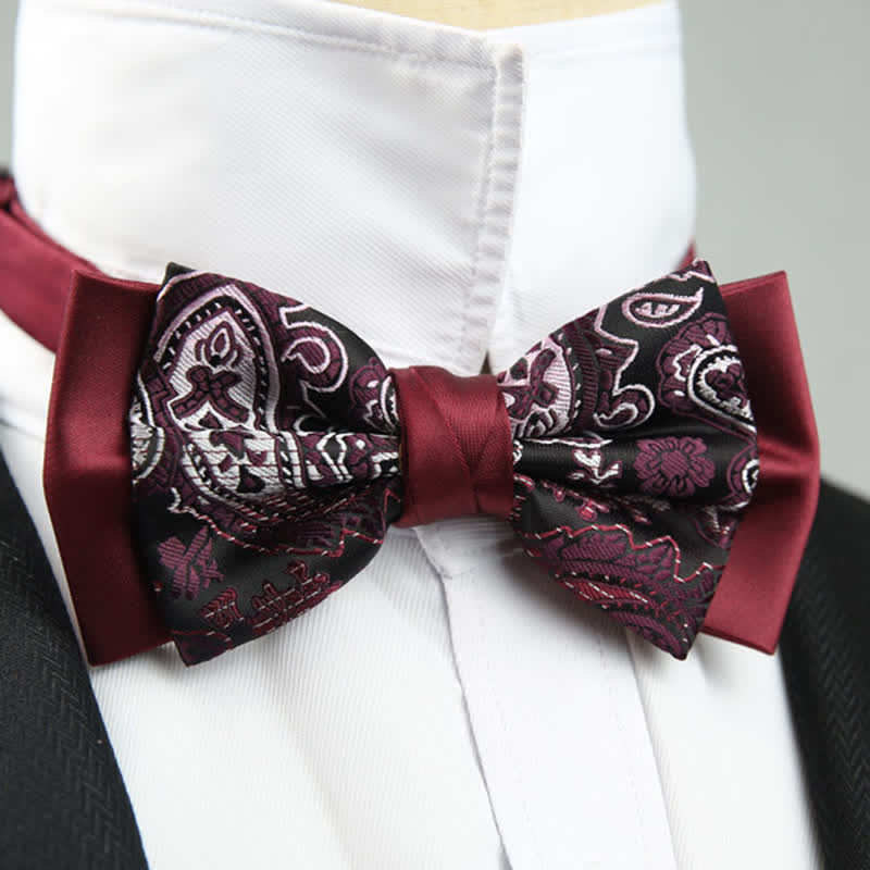 Herren Paisley Blumenmuster Doppel-Lagen Trauzeugen Fliege