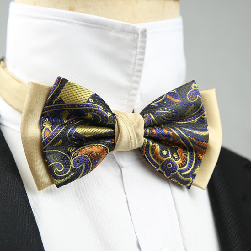Herren Paisley Blumenmuster Doppel-Lagen Trauzeugen Fliege