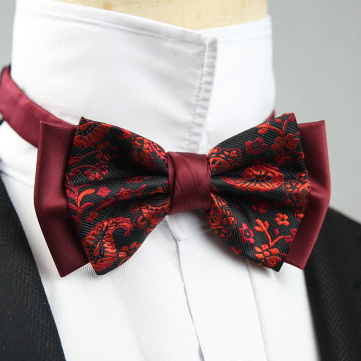 Herren Paisley Blumenmuster Doppel-Lagen Trauzeugen Fliege