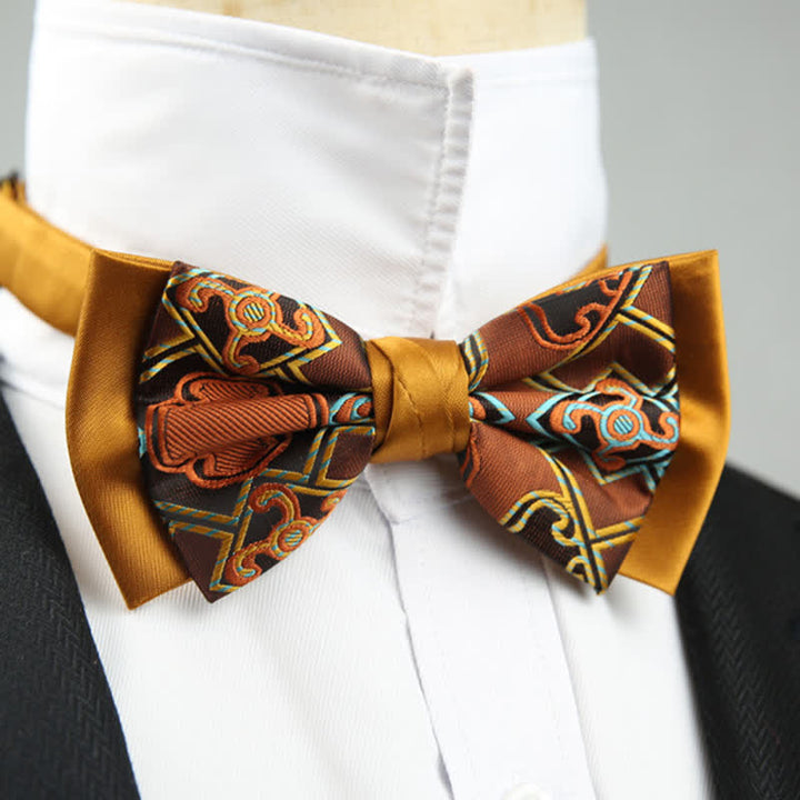 Herren Paisley Blumenmuster Doppel-Lagen Trauzeugen Fliege