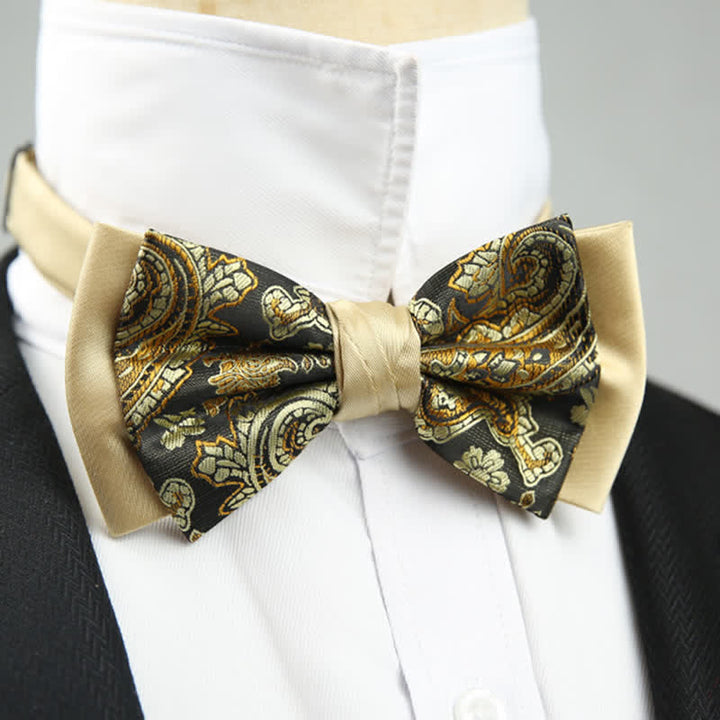 Herren Paisley Blumenmuster Doppel-Lagen Trauzeugen Fliege