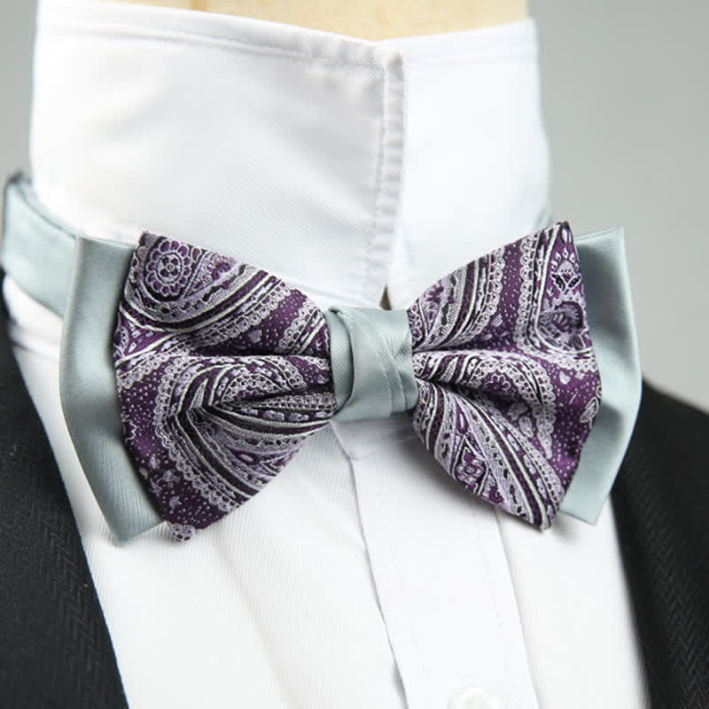 Herren Paisley Blumenmuster Doppel-Lagen Trauzeugen Fliege