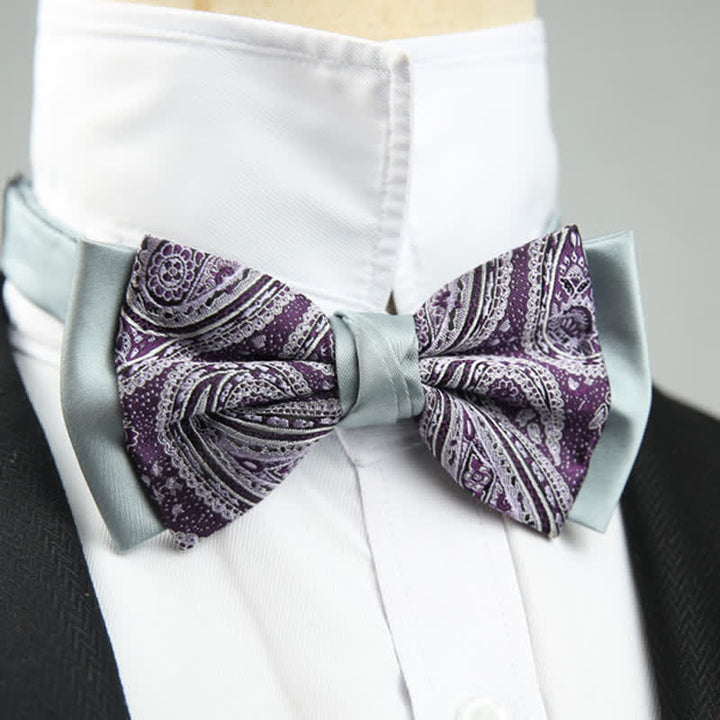 Herren Paisley Blumenmuster Doppel-Lagen Trauzeugen Fliege
