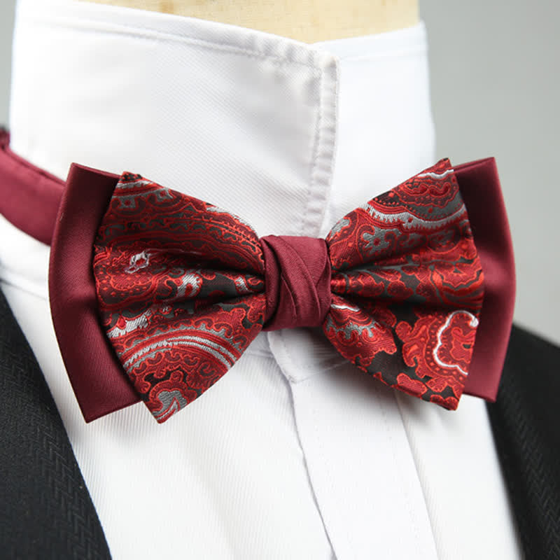 Herren Paisley Blumenmuster Doppel-Lagen Trauzeugen Fliege