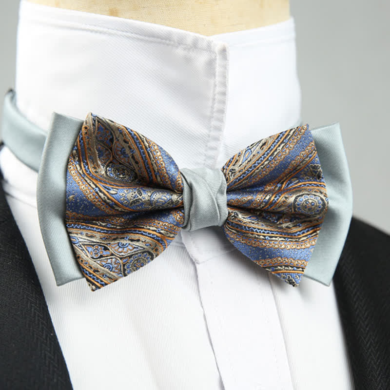 Herren Paisley Blumenmuster Doppel-Lagen Trauzeugen Fliege