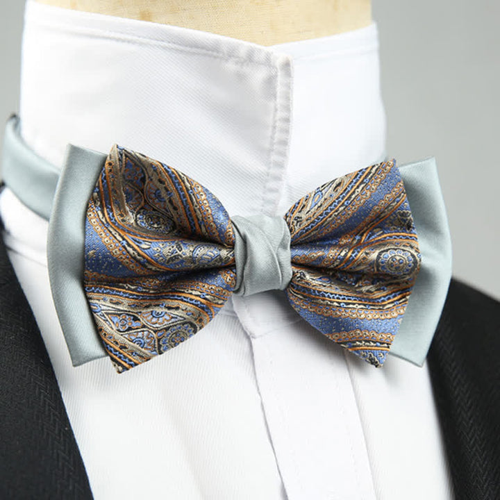 Herren Paisley Blumenmuster Doppel-Lagen Trauzeugen Fliege