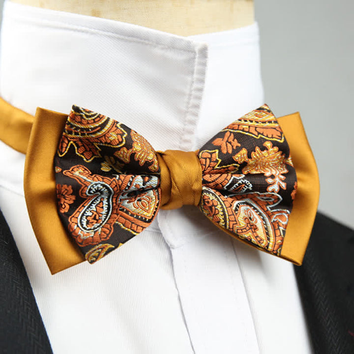 Herren Paisley Blumenmuster Doppel-Lagen Trauzeugen Fliege