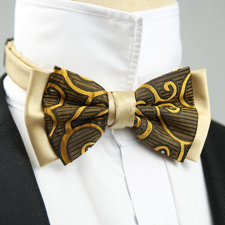 Herren Paisley Blumenmuster Doppel-Lagen Trauzeugen Fliege