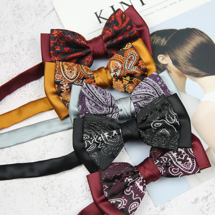 Herren Paisley Blumenmuster Doppel-Lagen Trauzeugen Fliege