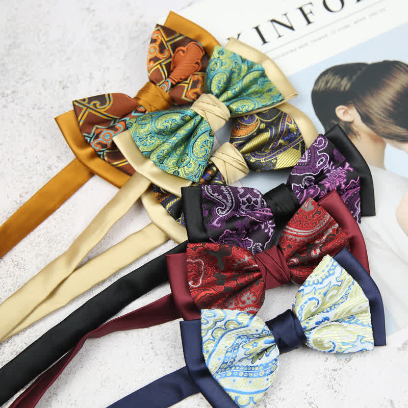 Herren Paisley Blumenmuster Doppel-Lagen Trauzeugen Fliege