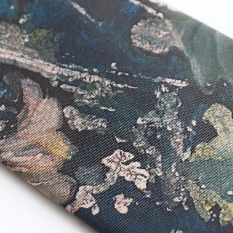 Herren Krawatte mit Lotusblatt-Ölgemälde in Blau & Grün