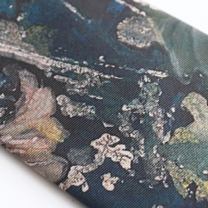 Herren Krawatte mit Lotusblatt-Ölgemälde in Blau & Grün