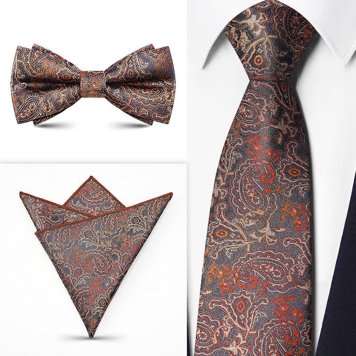 3er-Set Herren Braun Serie Paisley Fliege Krawatten Set