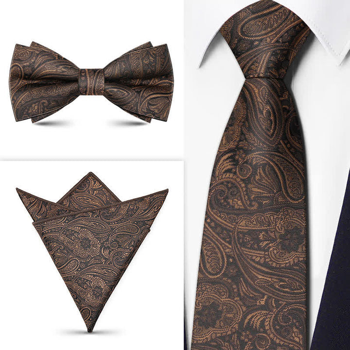 3er-Set Herren Braun Serie Paisley Fliege Krawatten Set