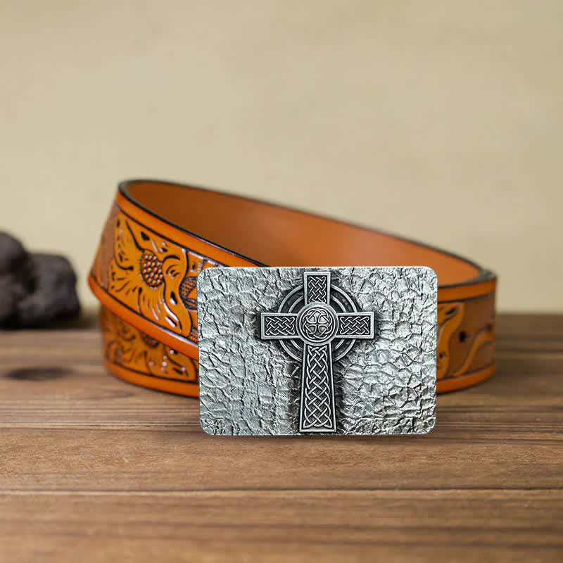 Herren DIY-Gürtel im mittelalterlichen Stil mit keltischer Kreuzschnalle aus Leder