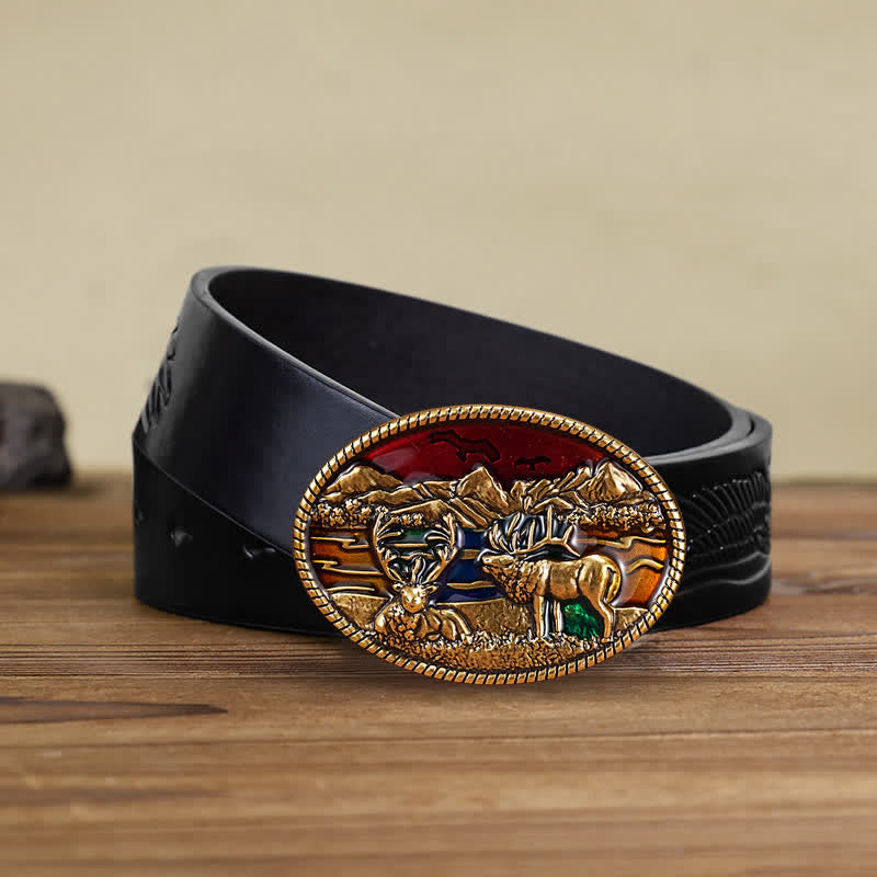 Herren DIY Emaille Wildhirsch-Schnallenledergürtel