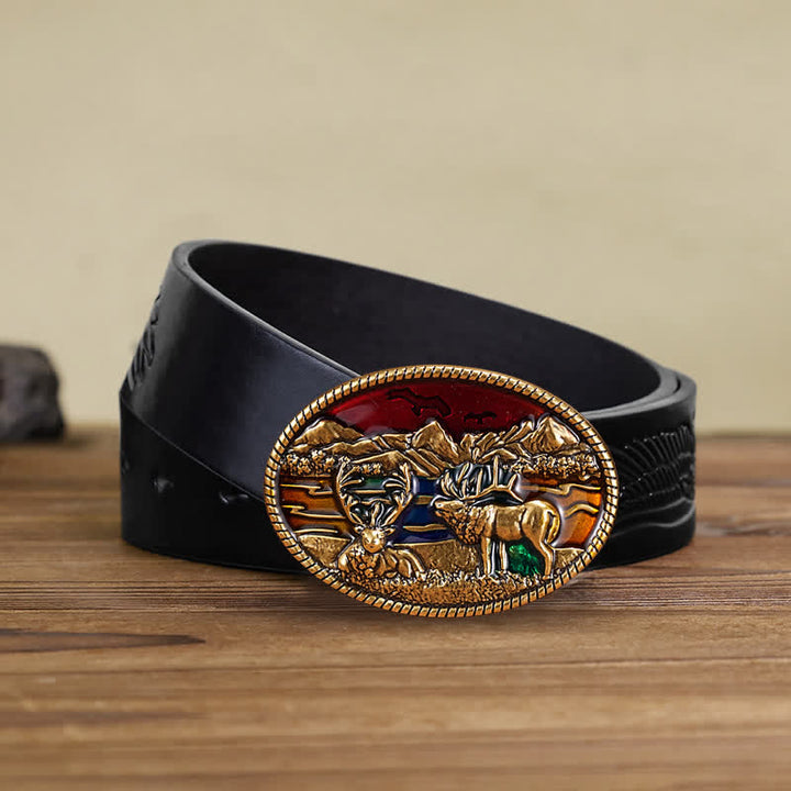 Herren DIY Emaille Wildhirsch-Schnallenledergürtel