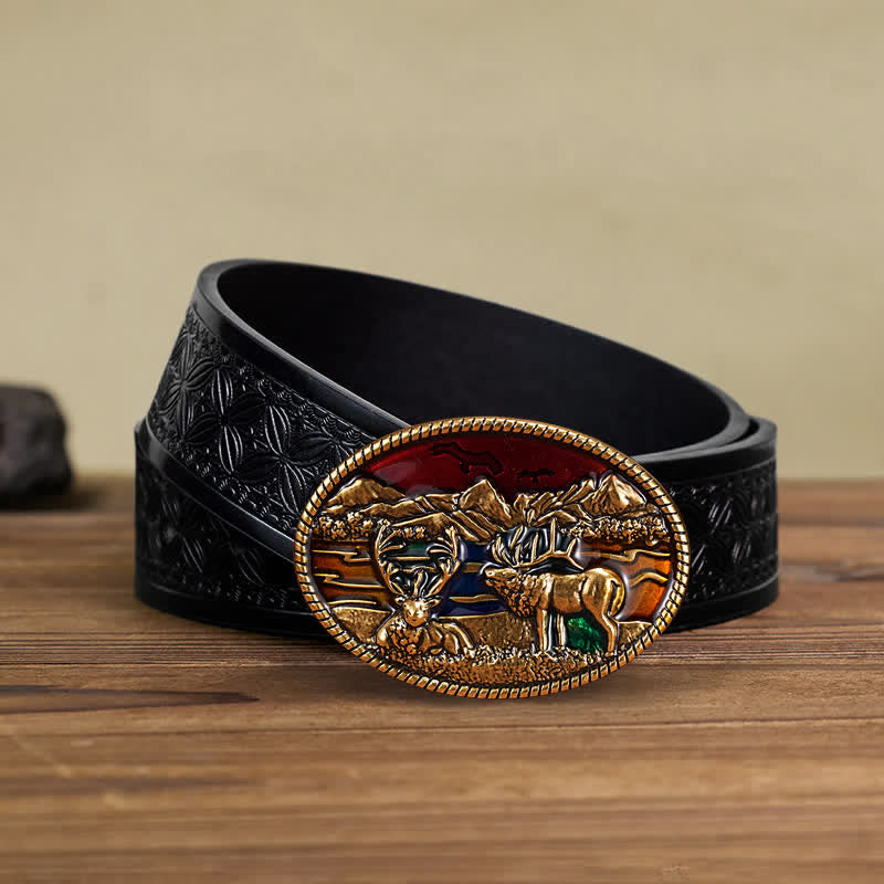 Herren DIY Emaille Wildhirsch-Schnallenledergürtel