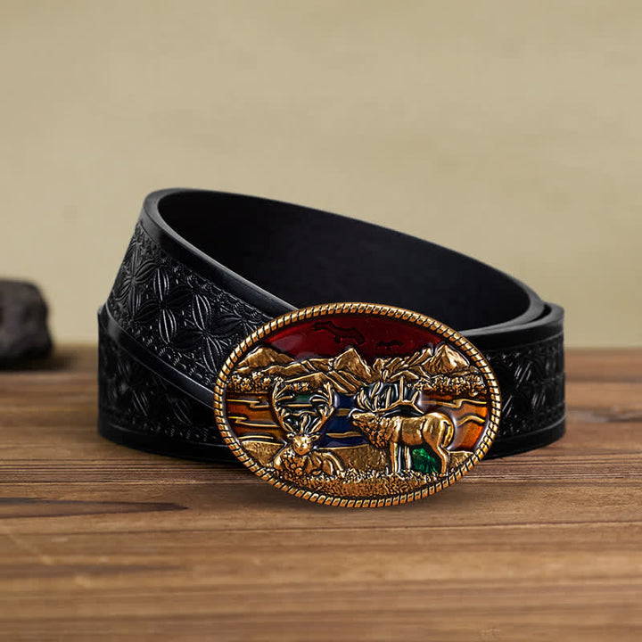 Herren DIY Emaille Wildhirsch-Schnallenledergürtel