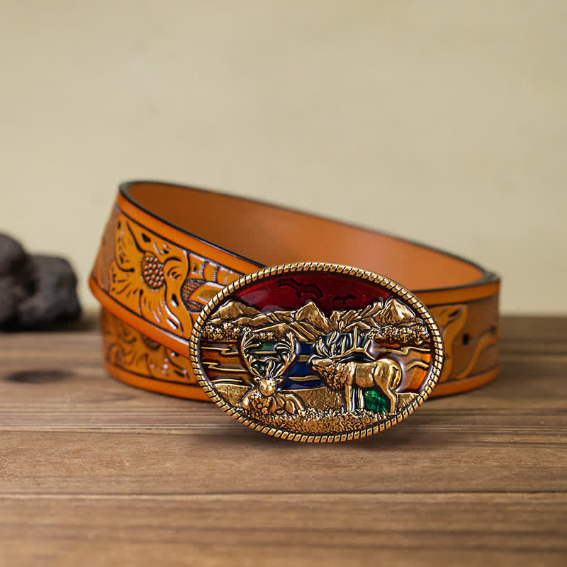 Herren DIY Emaille Wildhirsch-Schnallenledergürtel