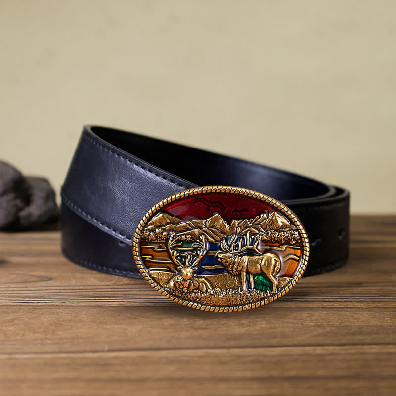 Herren DIY Emaille Wildhirsch-Schnallenledergürtel