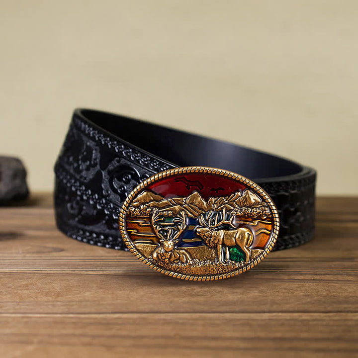 Herren DIY Emaille Wildhirsch-Schnallenledergürtel