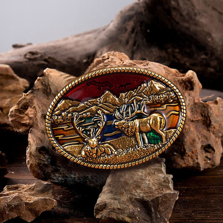 Herren DIY Emaille Wildhirsch-Schnallenledergürtel