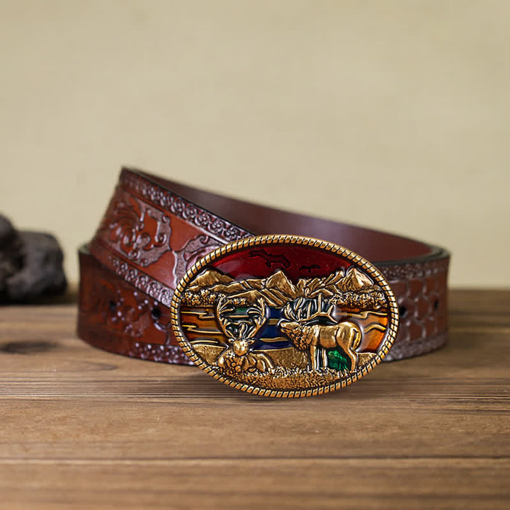Herren DIY Emaille Wildhirsch-Schnallenledergürtel