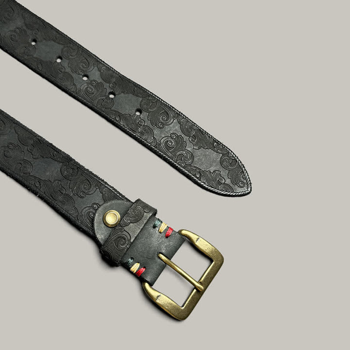 Zarter Vintage-Gürtel mit Blumenprägung aus Leder