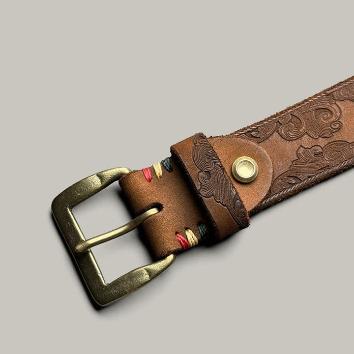 Zarter Vintage-Gürtel mit Blumenprägung aus Leder