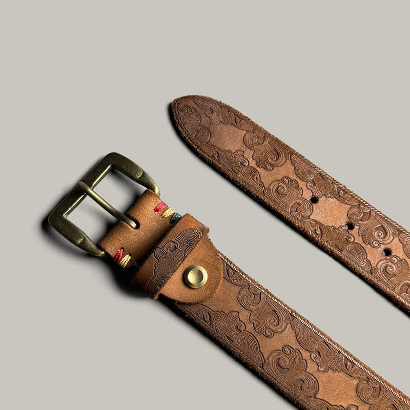 Zarter Vintage-Gürtel mit Blumenprägung aus Leder