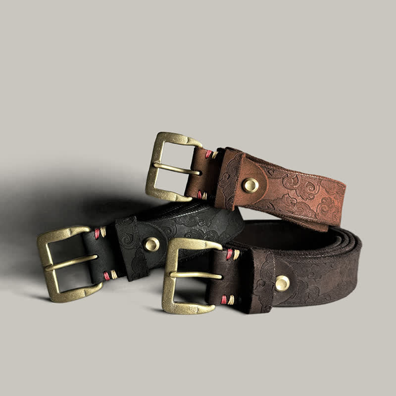 Zarter Vintage-Gürtel mit Blumenprägung aus Leder