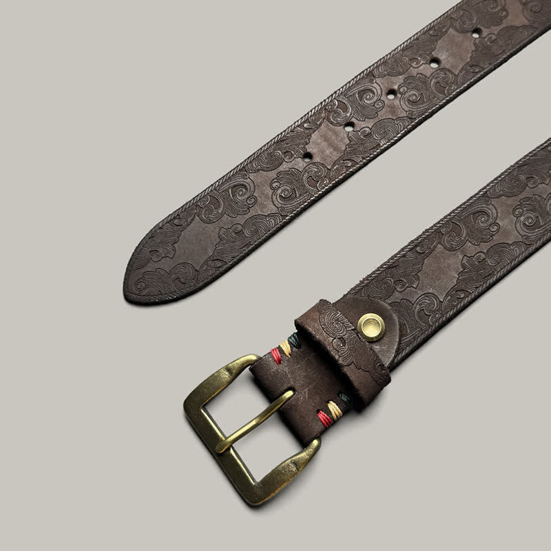 Zarter Vintage-Gürtel mit Blumenprägung aus Leder