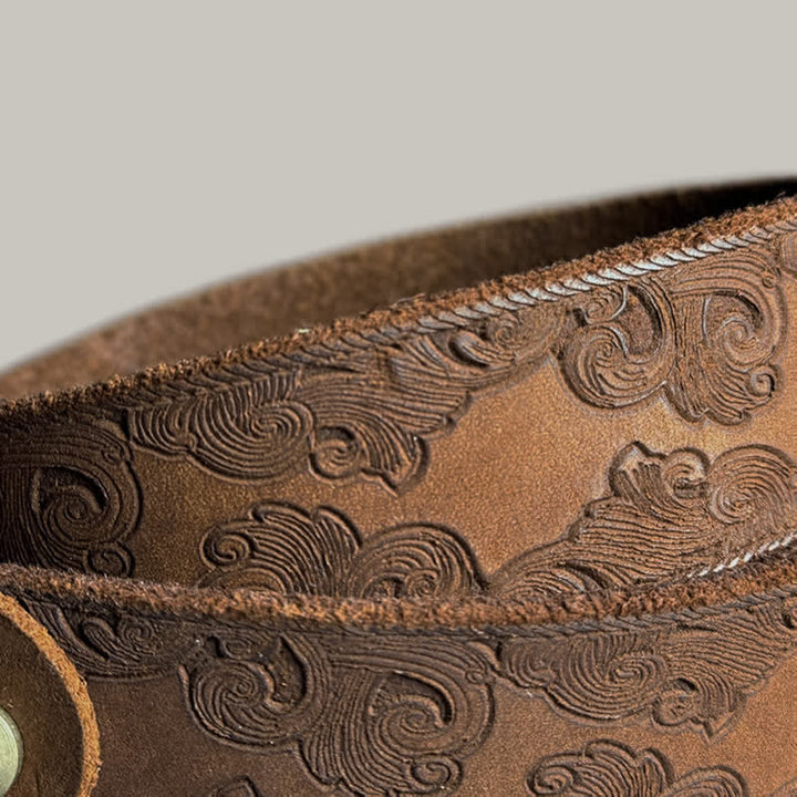 Zarter Vintage-Gürtel mit Blumenprägung aus Leder
