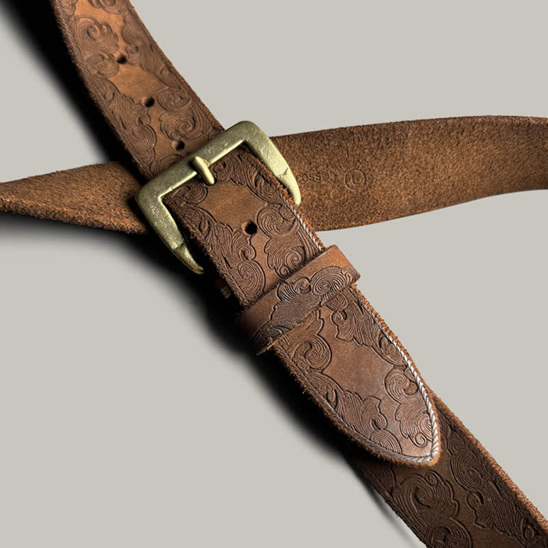 Zarter Vintage-Gürtel mit Blumenprägung aus Leder