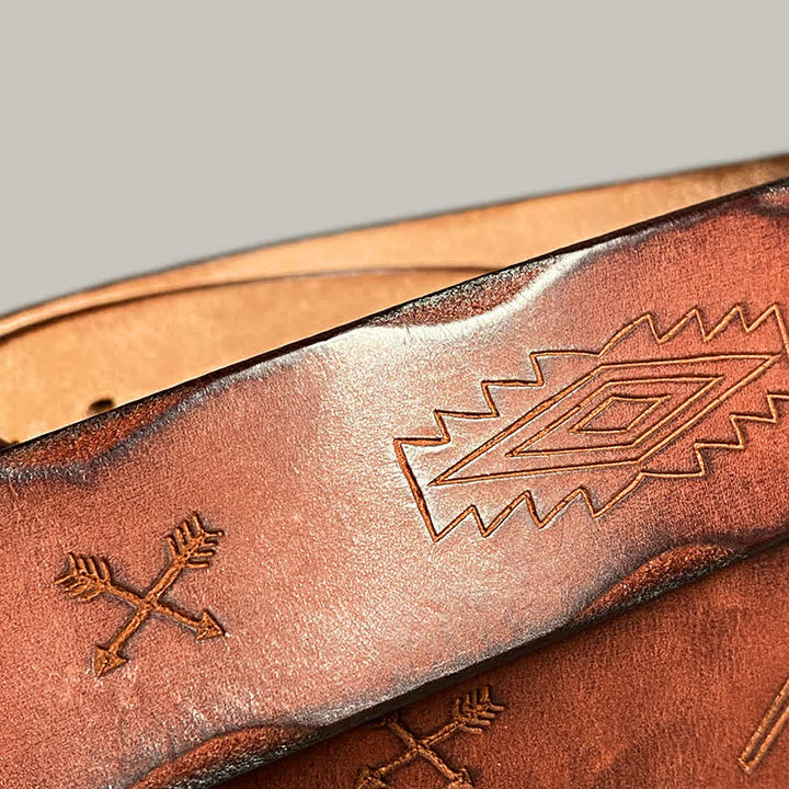 Freizeit Retro Ledergürtel mit lasergraviertem Totemmuster