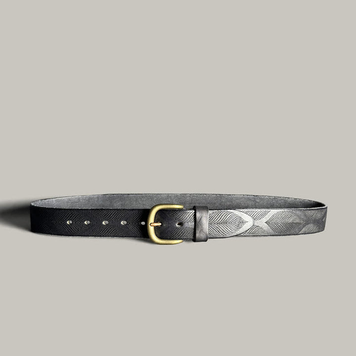 Personalisierter Ledergürtel mit geprägten Pflanzenblättern im Used-Look