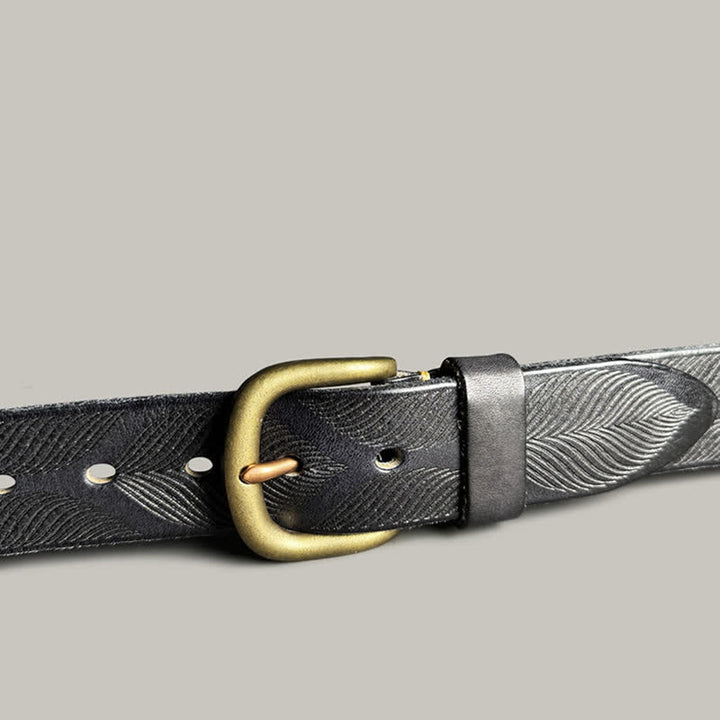 Personalisierter Ledergürtel mit geprägten Pflanzenblättern im Used-Look