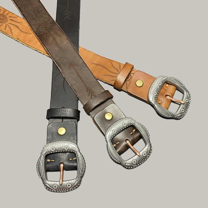 Retro geprägter Sonnemuster Gürtel mit silberner Schnalle aus Leder