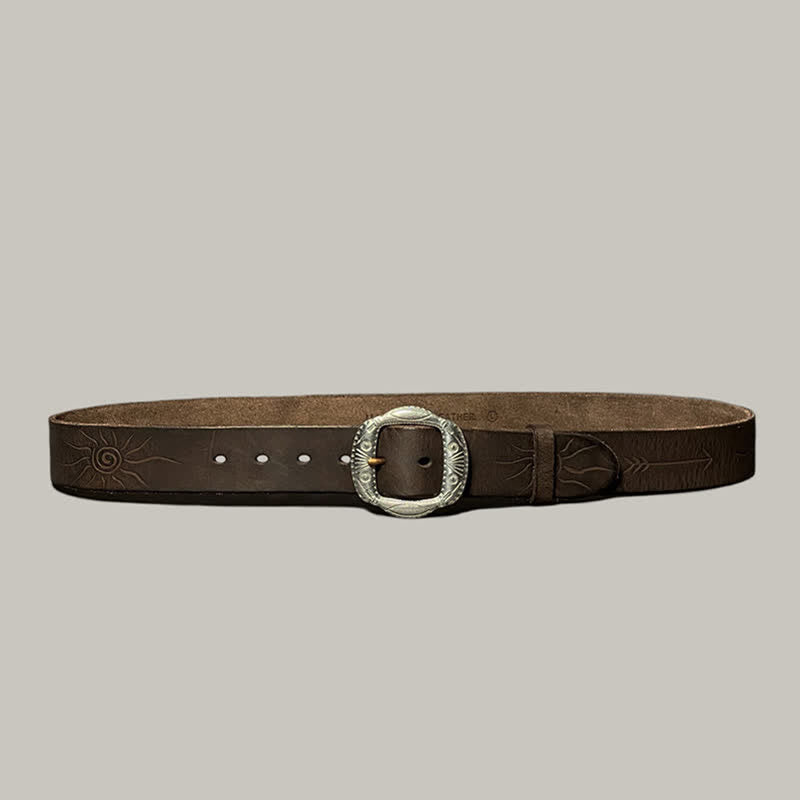 Retro geprägter Sonnemuster Gürtel mit silberner Schnalle aus Leder