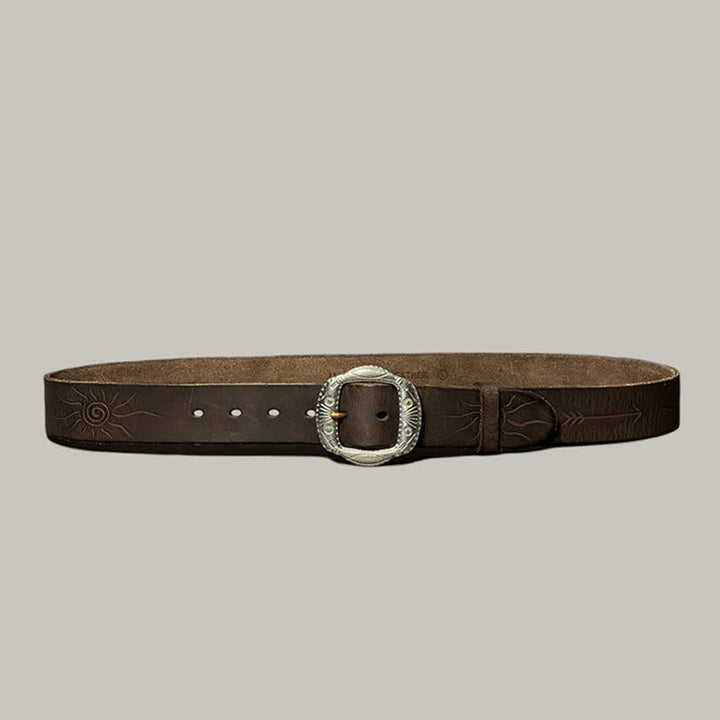 Retro geprägter Sonnemuster Gürtel mit silberner Schnalle aus Leder