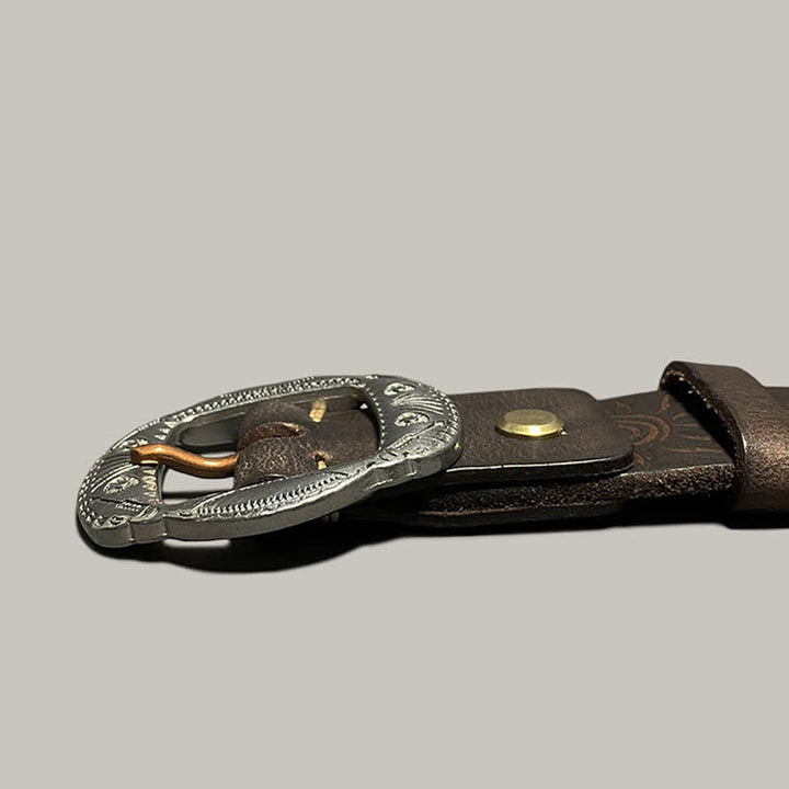 Retro geprägter Sonnemuster Gürtel mit silberner Schnalle aus Leder
