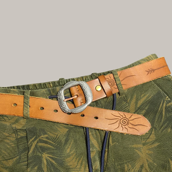 Retro geprägter Sonnemuster Gürtel mit silberner Schnalle aus Leder