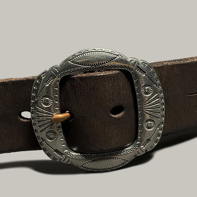Retro geprägter Sonnemuster Gürtel mit silberner Schnalle aus Leder