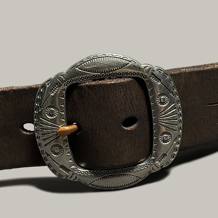 Retro geprägter Sonnemuster Gürtel mit silberner Schnalle aus Leder