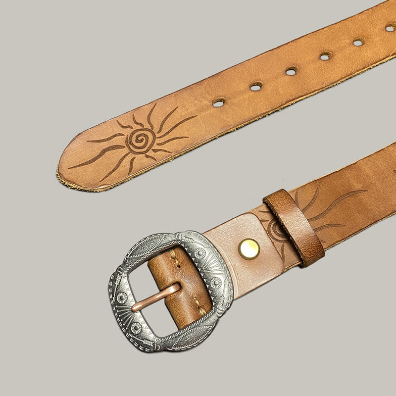 Retro geprägter Sonnemuster Gürtel mit silberner Schnalle aus Leder