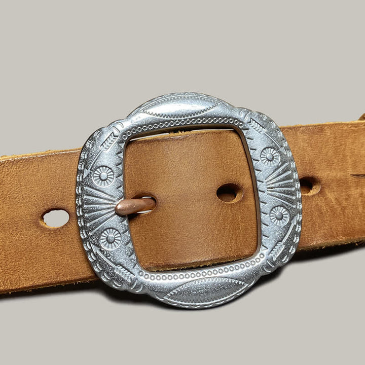 Retro geprägter Sonnemuster Gürtel mit silberner Schnalle aus Leder